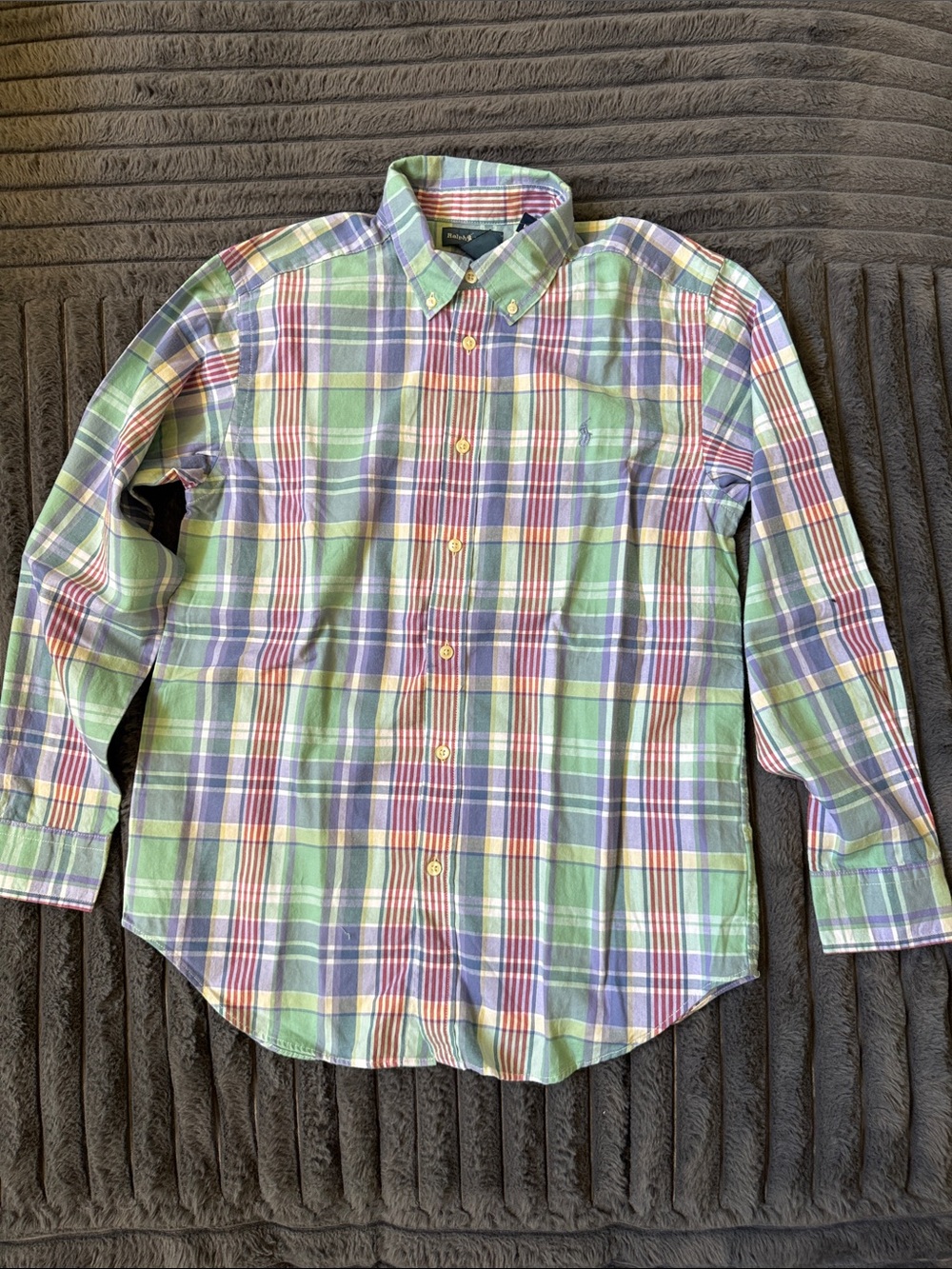 Ralph Lauren Plaid Button-Down Shirt - Green, Purple & Red Boys Large (14-16)